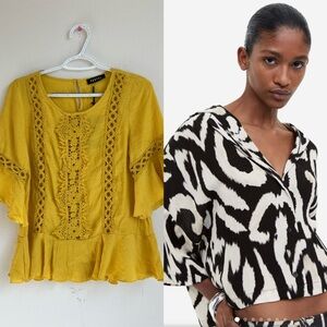 Bundle 2 NWT HM Oversized Resort Shirt/Yellow Crochet Blouse